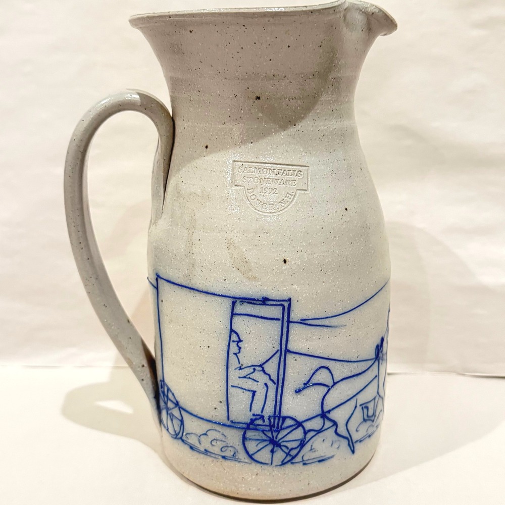 RARE Salmon Falls‎ Stoneware Pitcher Horse Buggy 1992 Signed Crayton-Ackley